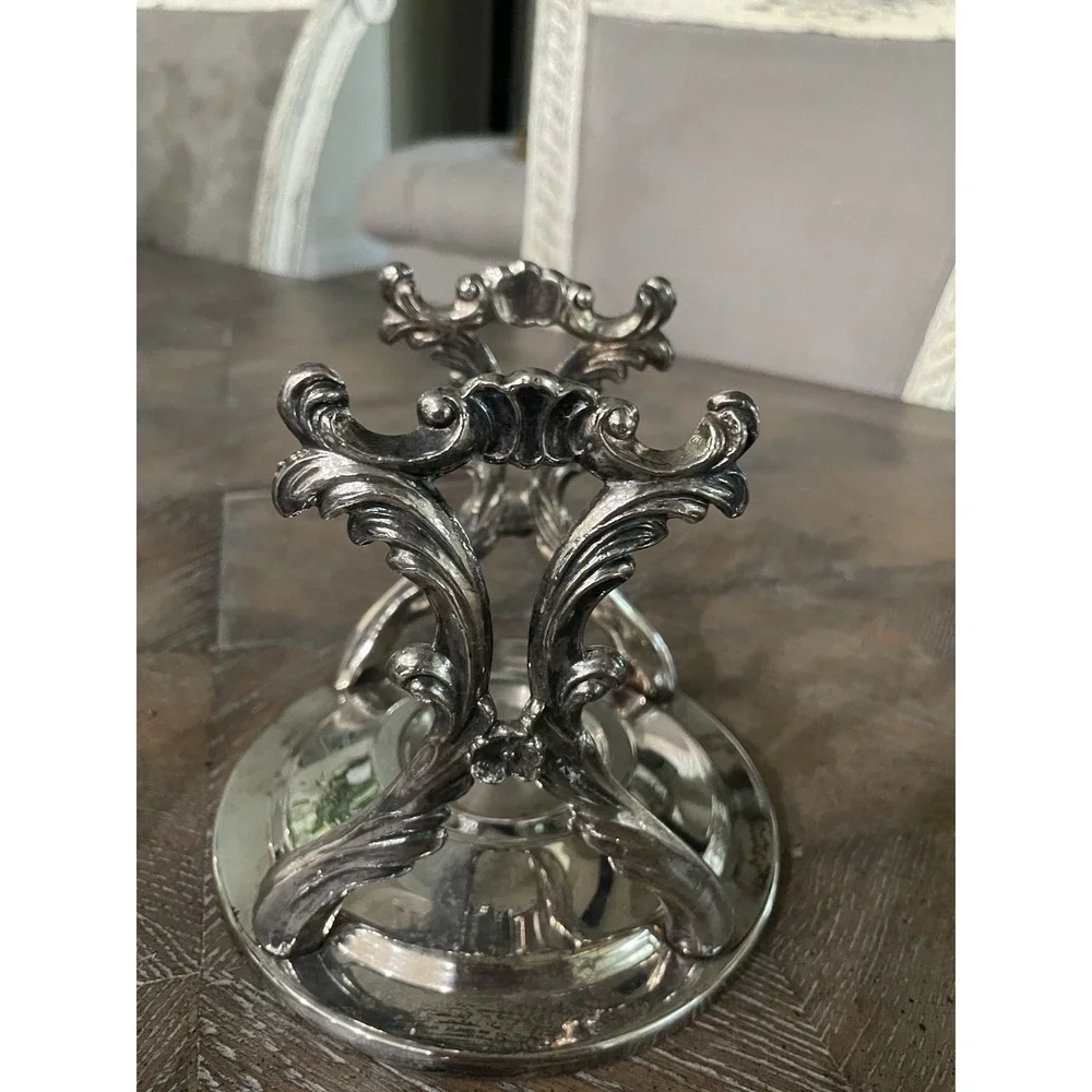 Vintage Ornate Silver‎ Plate Gravy Boat Server Pedestal With Warming Stand